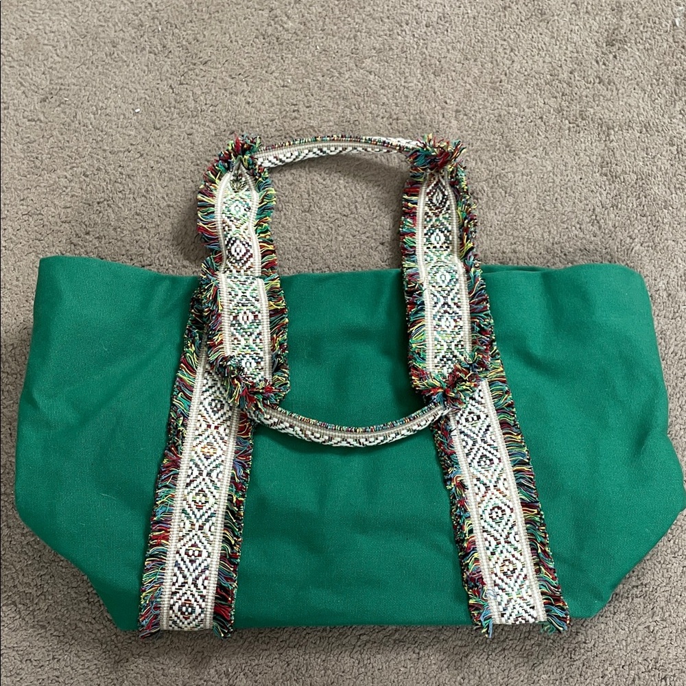Convalore Green Tote with Patterned Straps